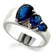 Three Graduated Sapphire Blue Tear Drop Crystal Ring